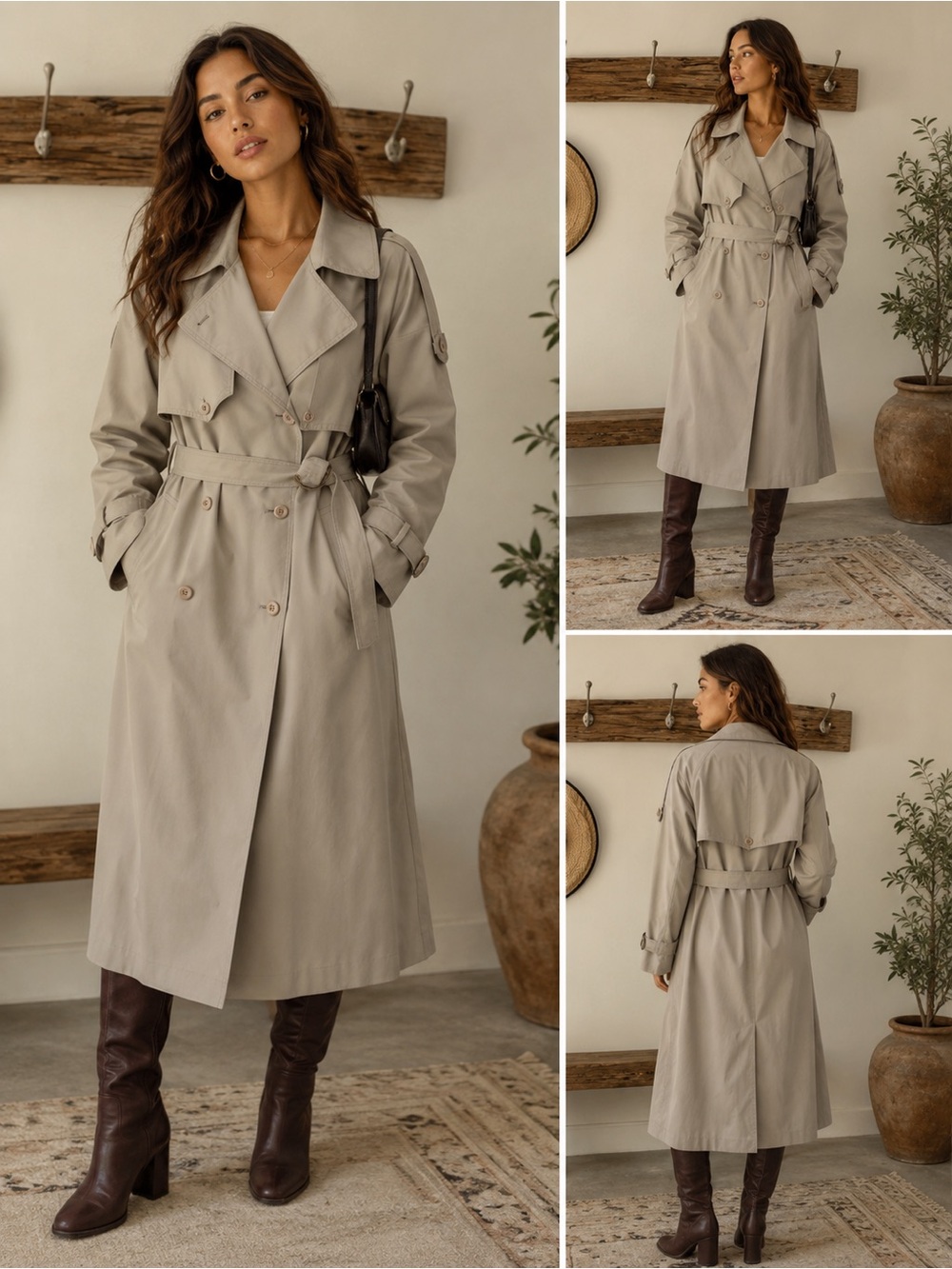 Women's Belted Trench Coat in Light Taupe